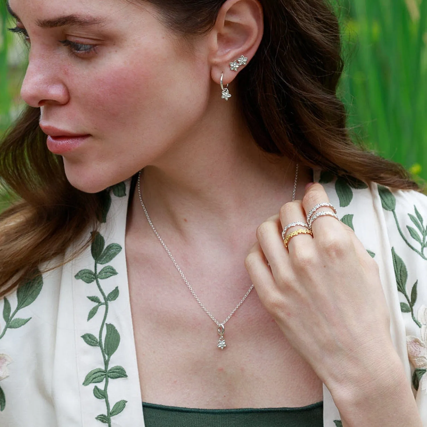 Silver Forget Me Not Flower Charm Necklace sold by Lily Charmed product image thumbnail 3