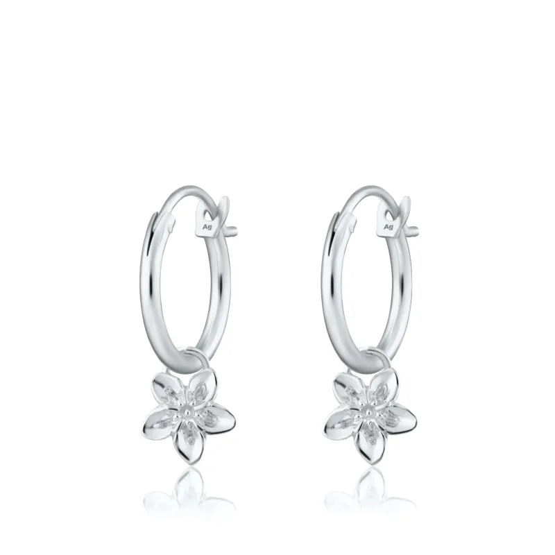 Silver Forget Me Not Flower Charm Hoop Earrings sold by Lily Charmed