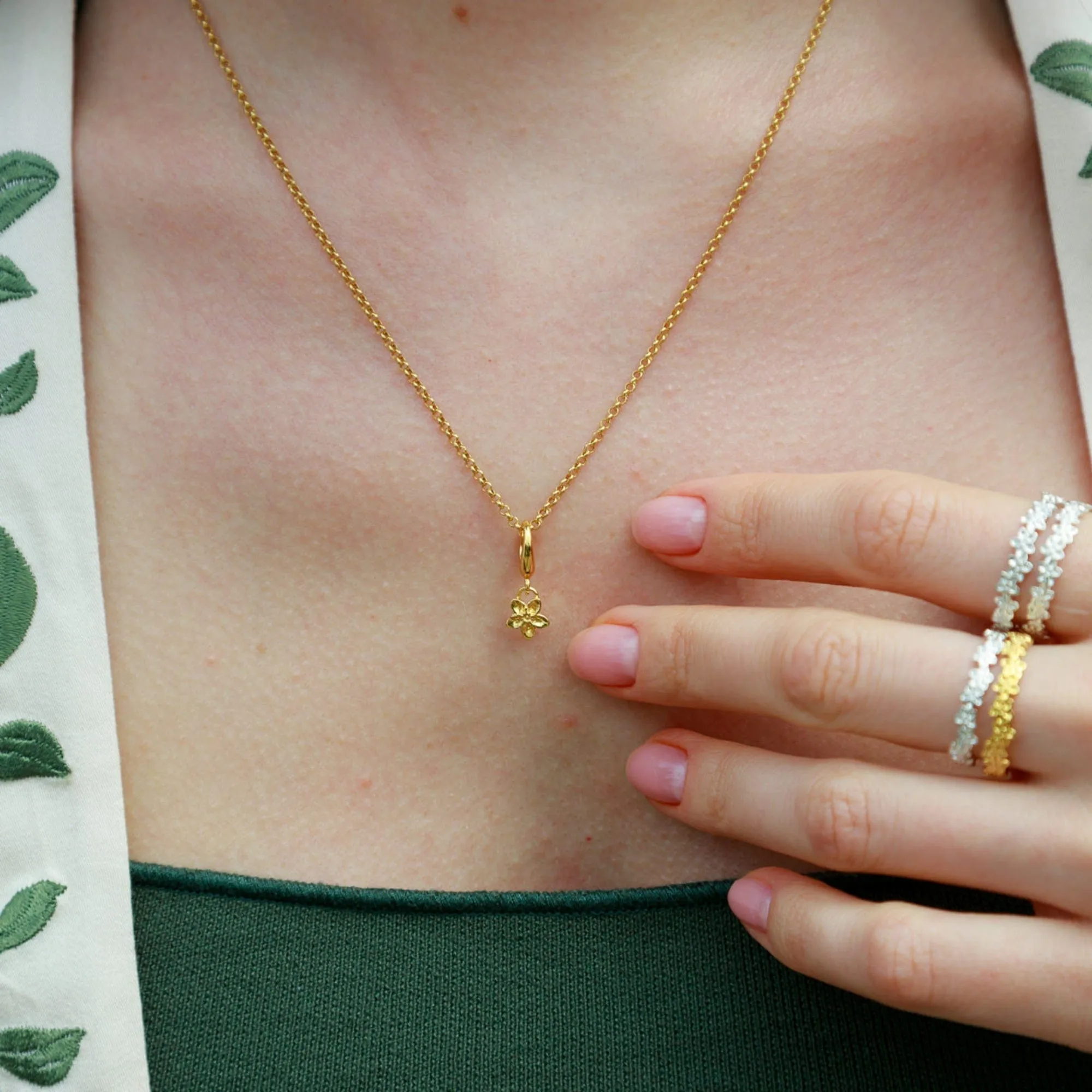 Gold Forget Me Not Flower Charm Necklace sold by Lily Charmed product image thumbnail 3