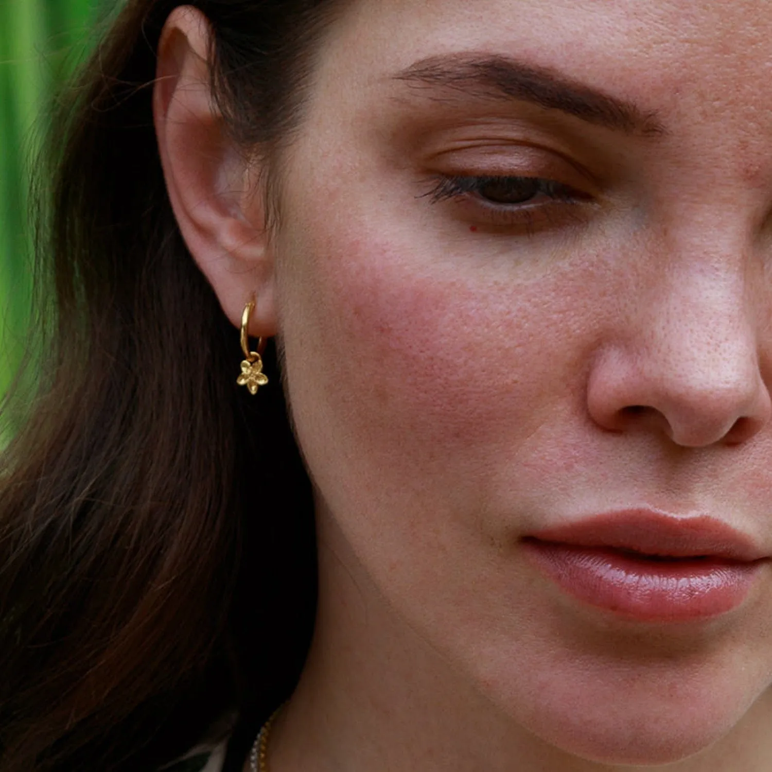 Gold Forget Me Not Flower Charm Hoop Earrings sold by Lily Charmed product image thumbnail 3