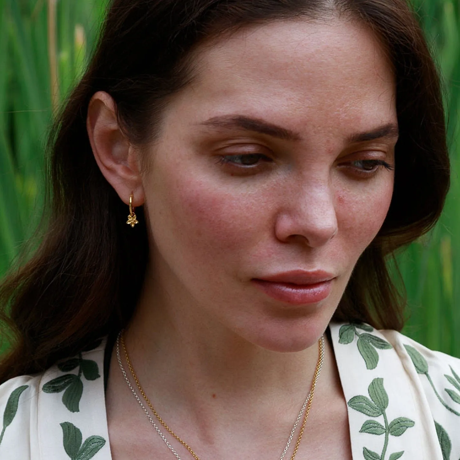 Gold Forget Me Not Flower Charm Hoop Earrings sold by Lily Charmed product image thumbnail 4