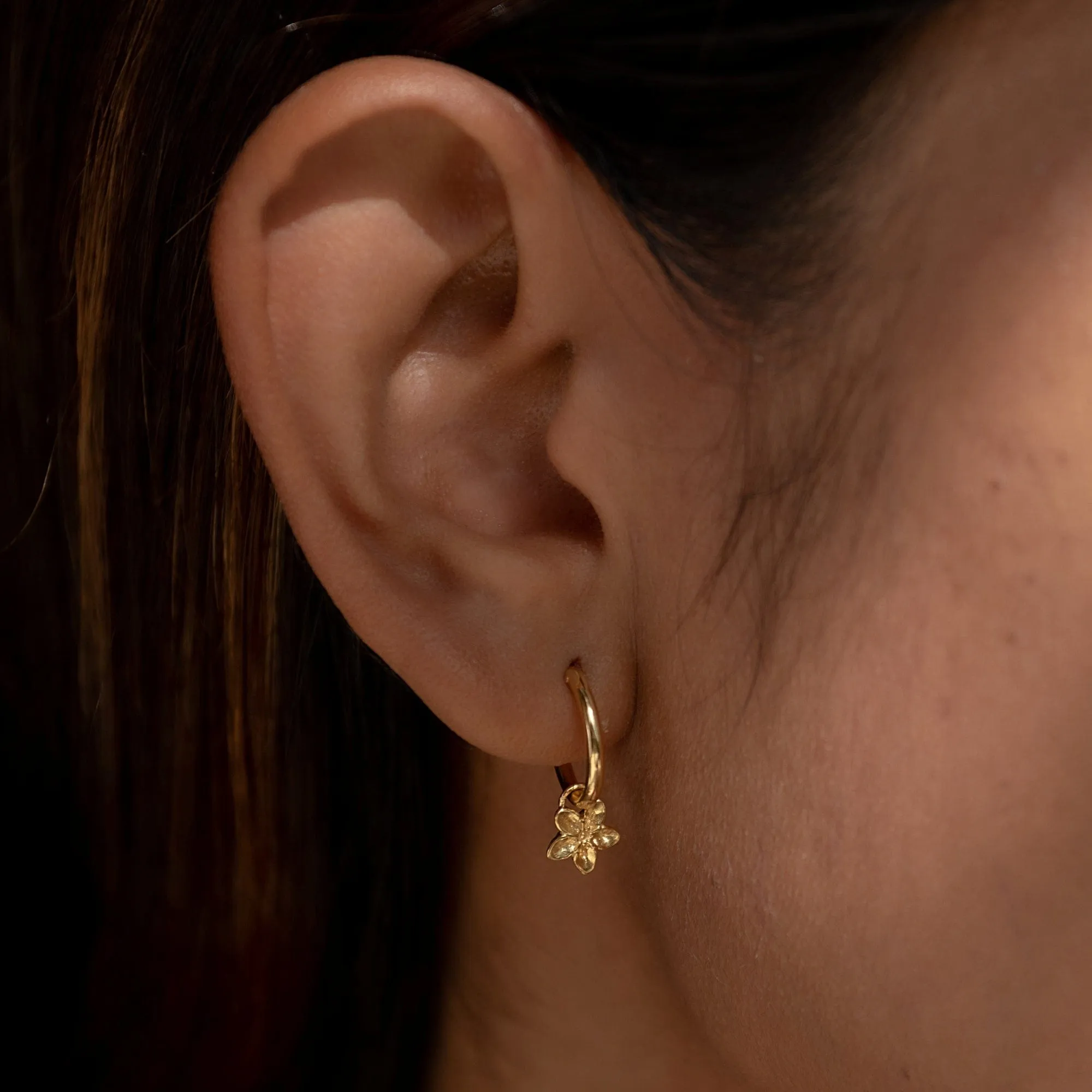 Gold Forget Me Not Flower Charm Hoop Earrings sold by Lily Charmed product image thumbnail 2