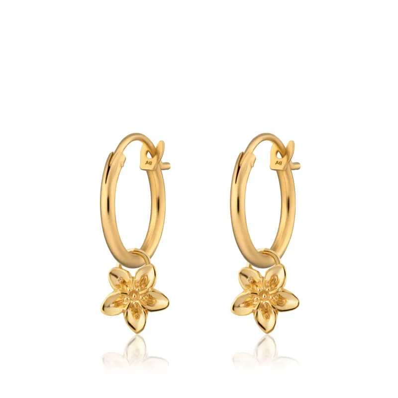 Gold Forget Me Not Flower Charm Hoop Earrings sold by Lily Charmed