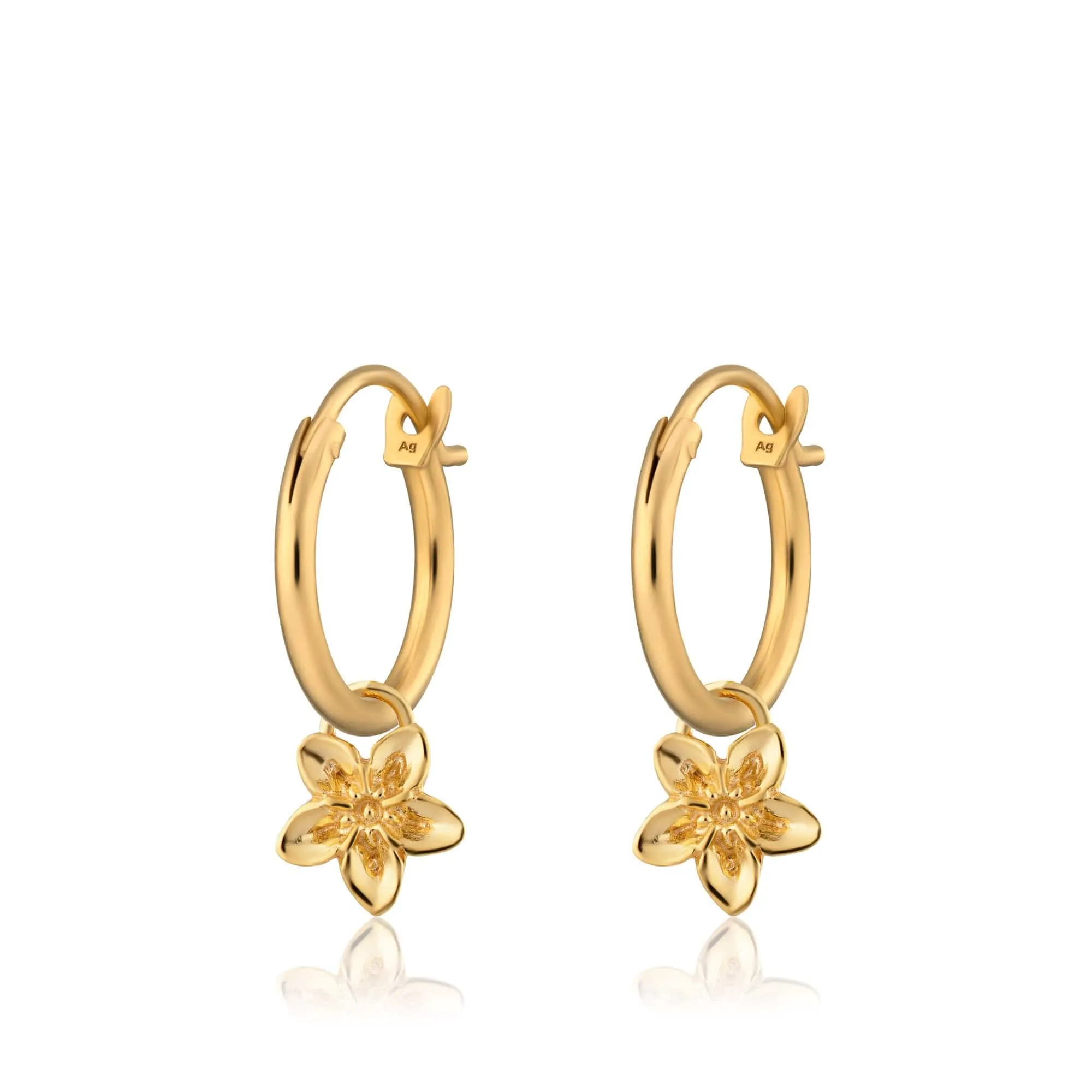 Gold Forget Me Not Flower Charm Hoop Earrings sold by Lily Charmed