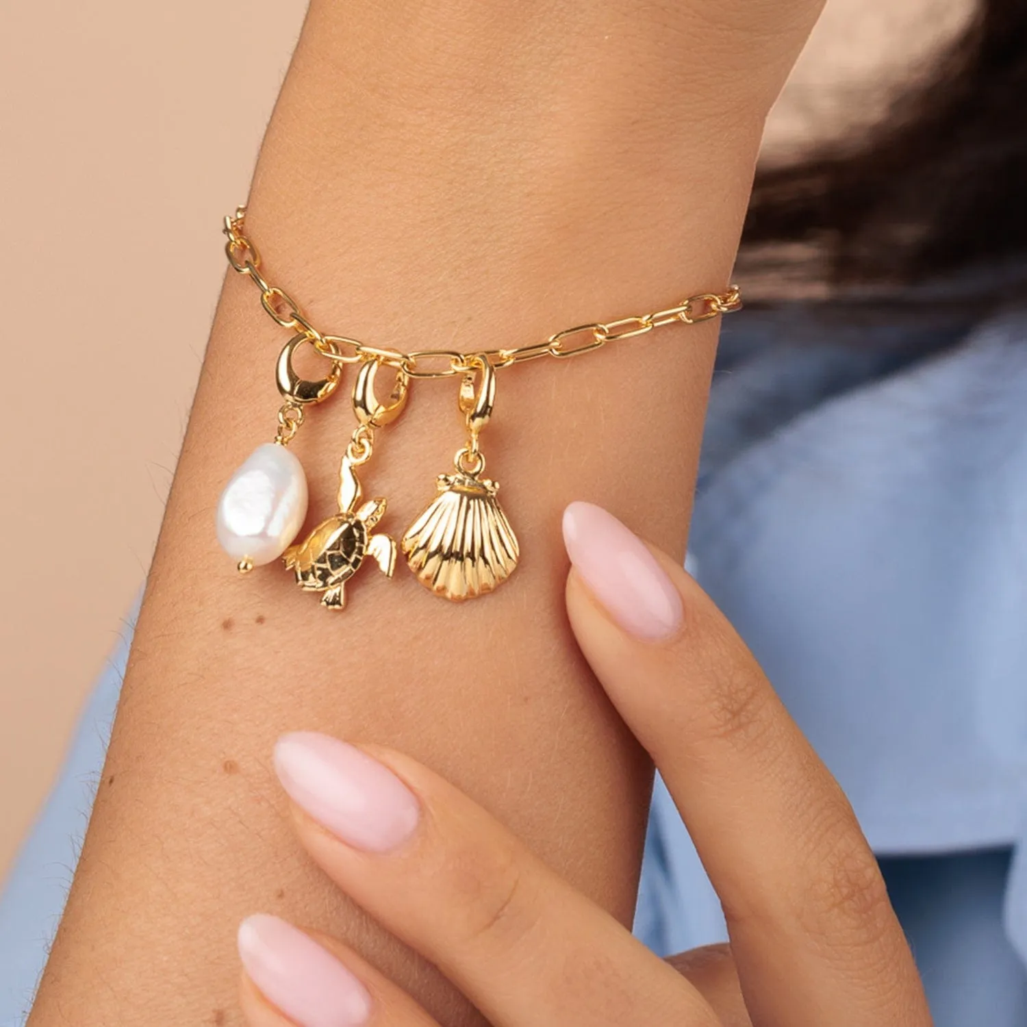 Gold Plated Ocean Oval Link Charm Bracelet sold by Lily Charmed product image thumbnail 2