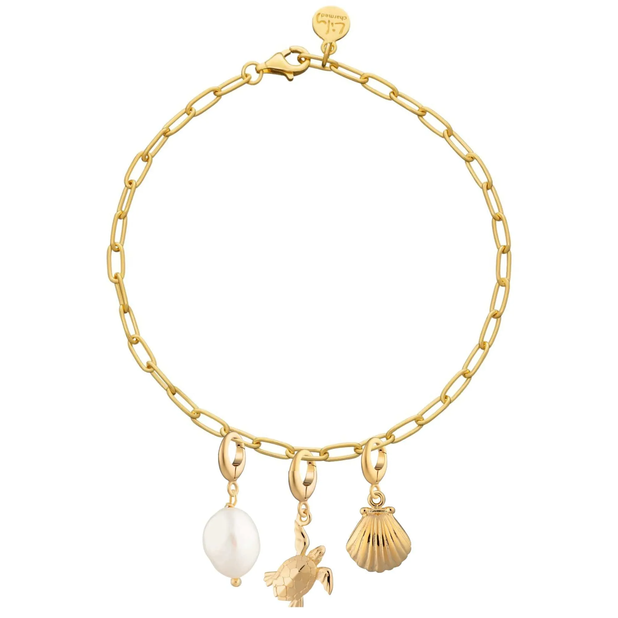 Gold Plated Ocean Oval Link Charm Bracelet sold by Lily Charmed