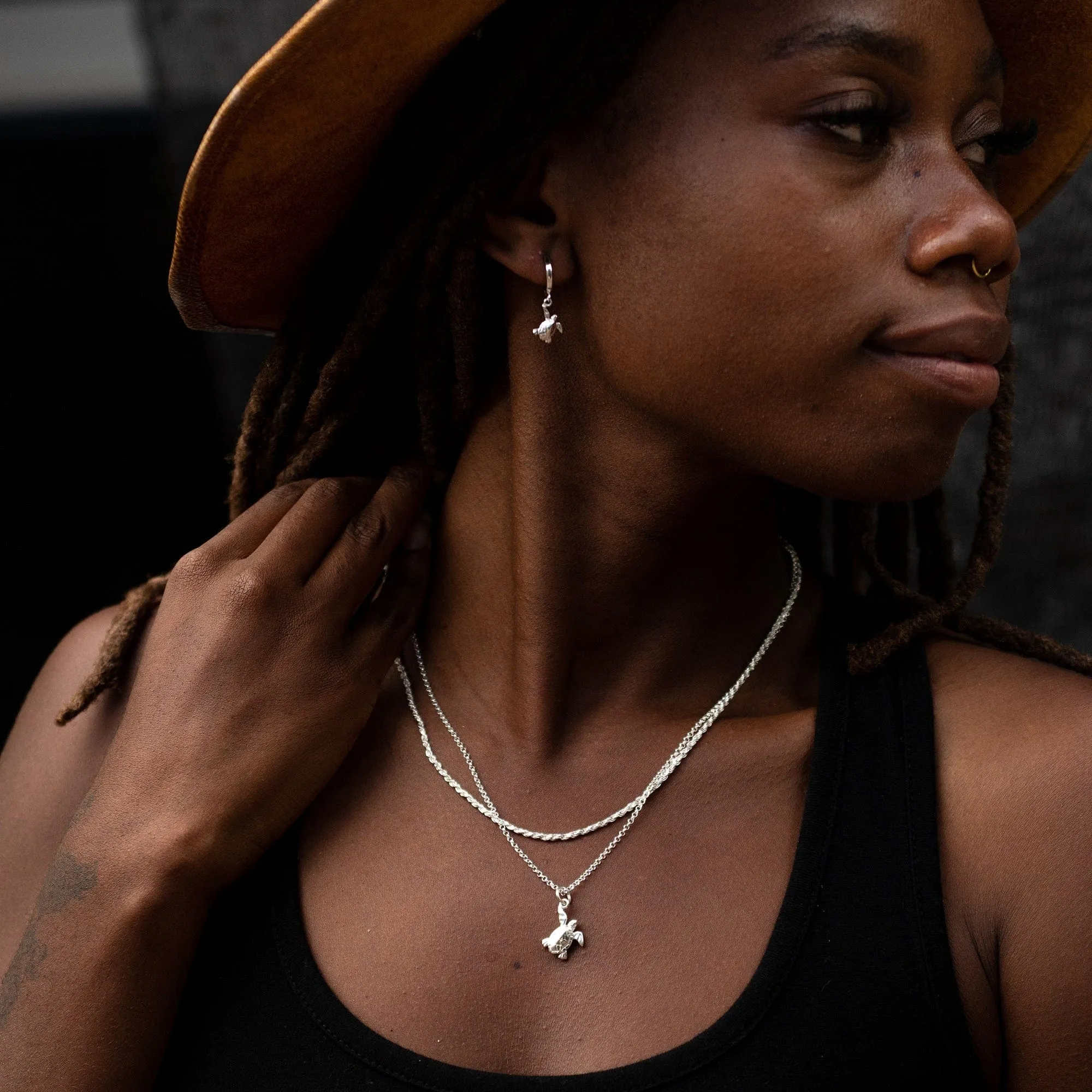 Silver Turtle Charm Hoop Earrings sold by Lily Charmed product image thumbnail 3