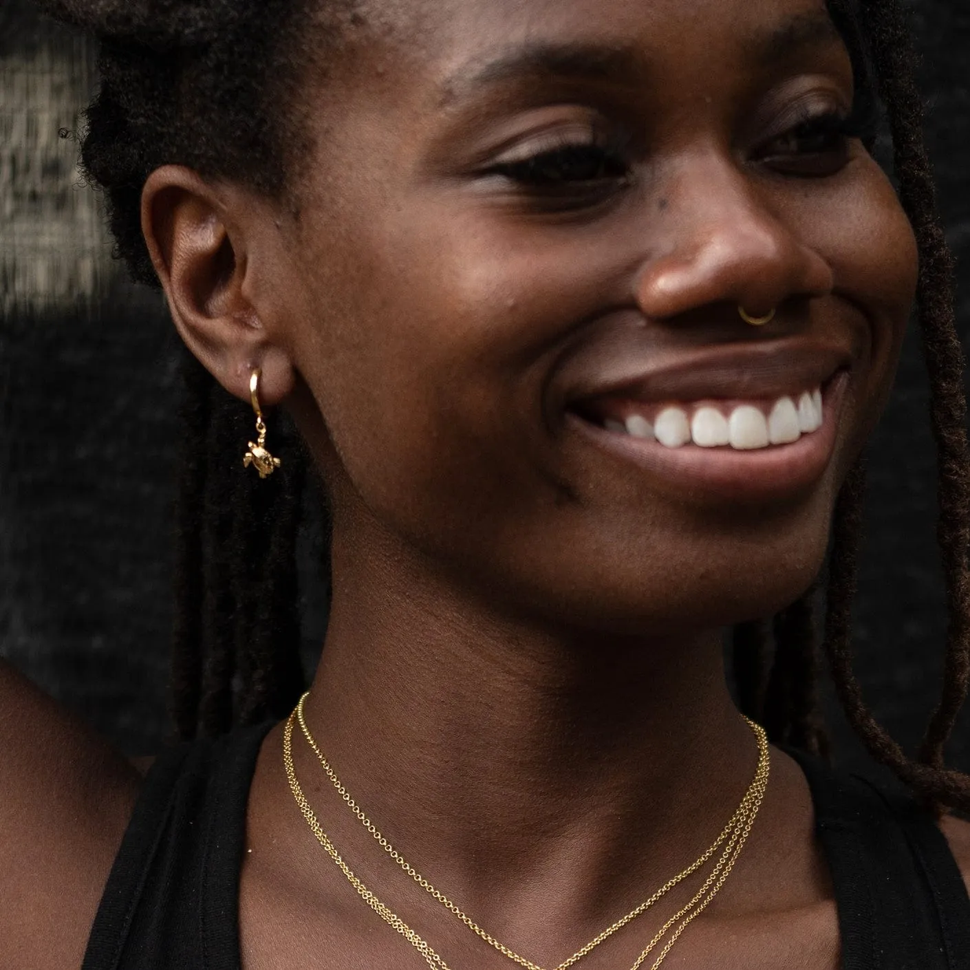 Gold Plated Turtle Charm Hoop Earrings sold by Lily Charmed product image thumbnail 3