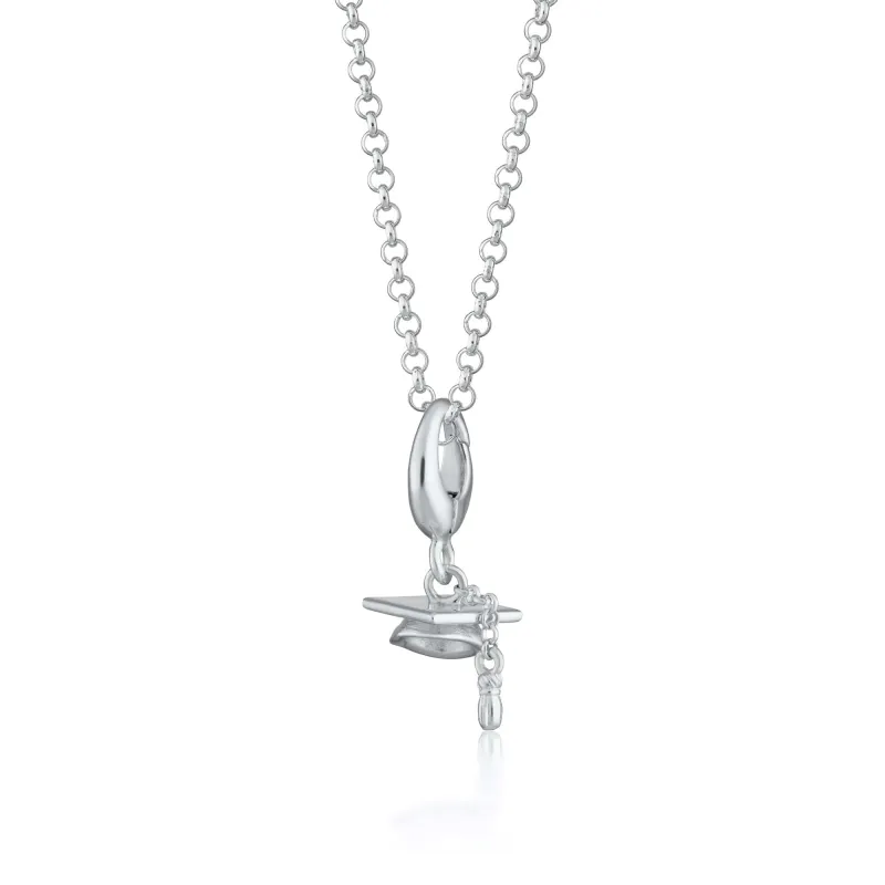 Silver Graduation Hat Charm Necklace sold by Lily Charmed