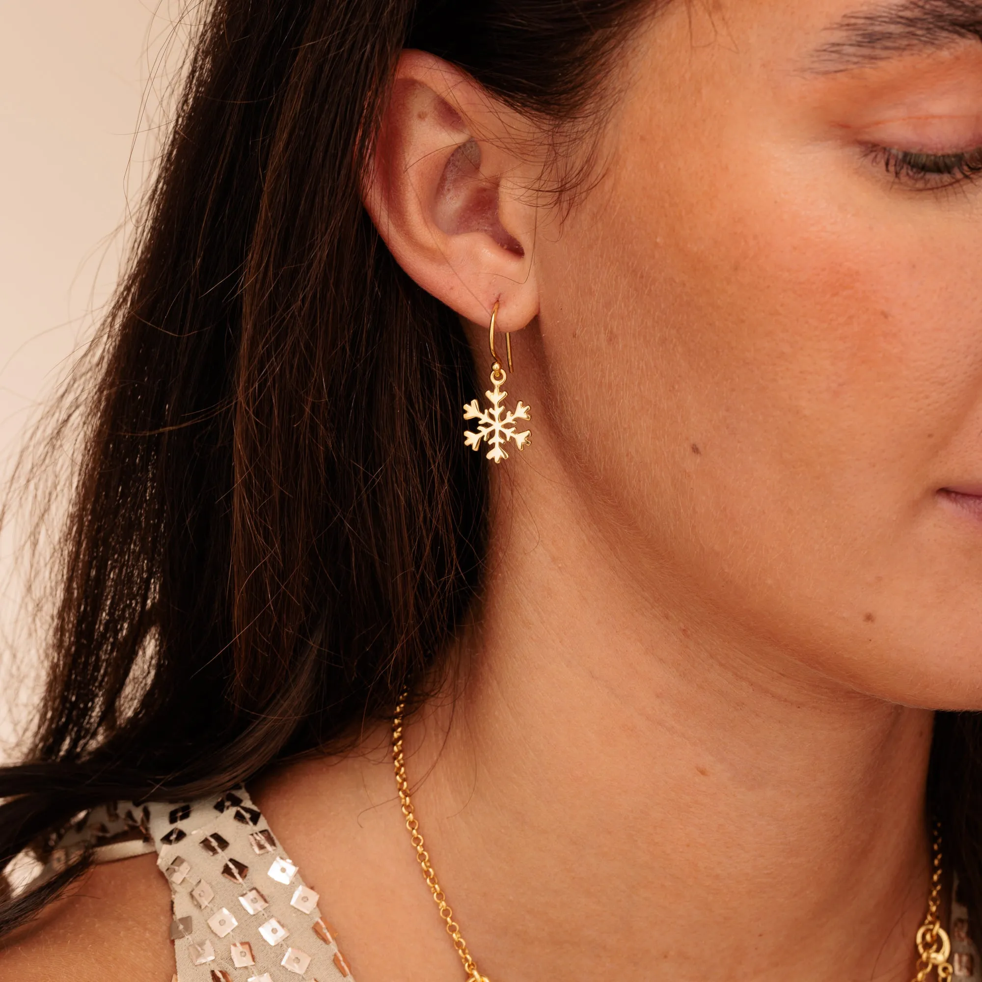Gold Plated Snowflake Hook Earrings sold by Lily Charmed product image thumbnail 3