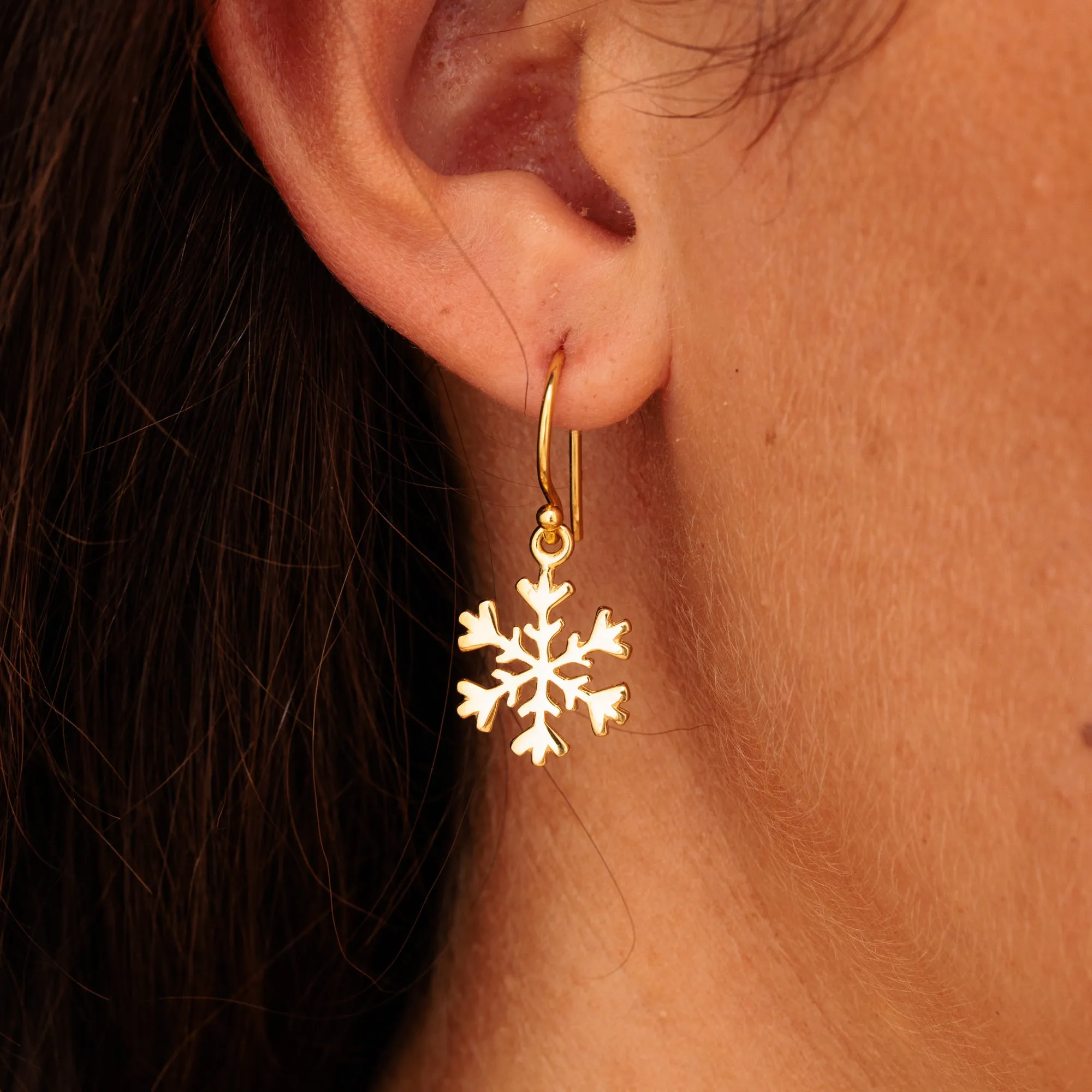 Gold Plated Snowflake Hook Earrings sold by Lily Charmed product image thumbnail 2