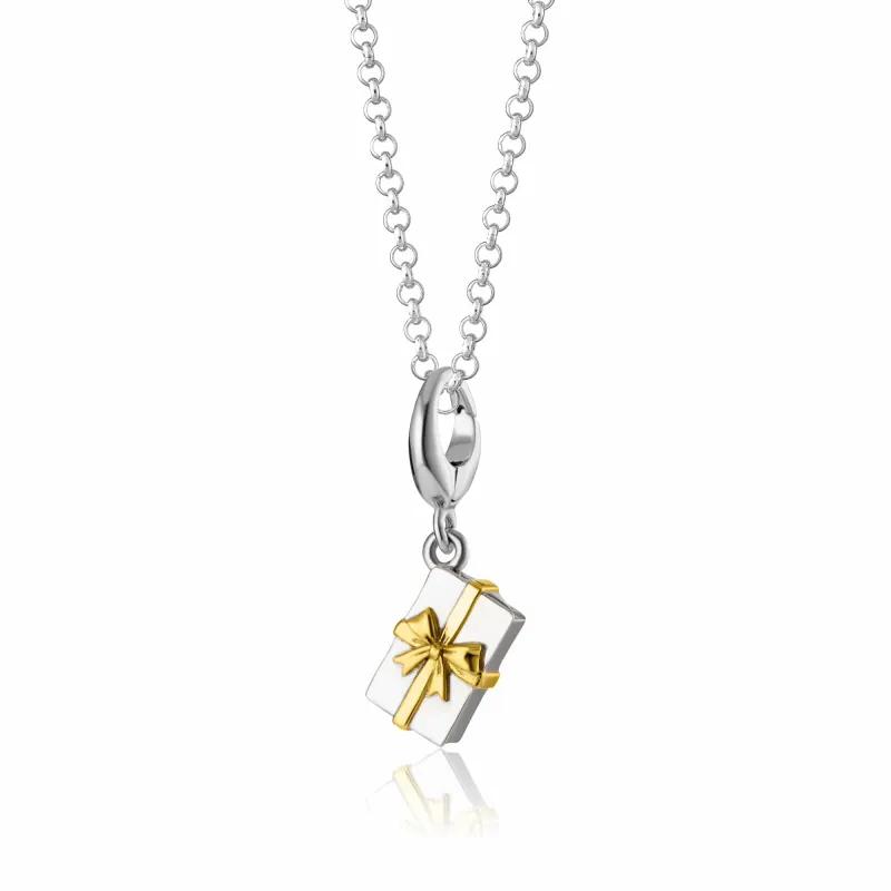 Silver Present Charm Necklace with Gold Bow sold by Lily Charmed