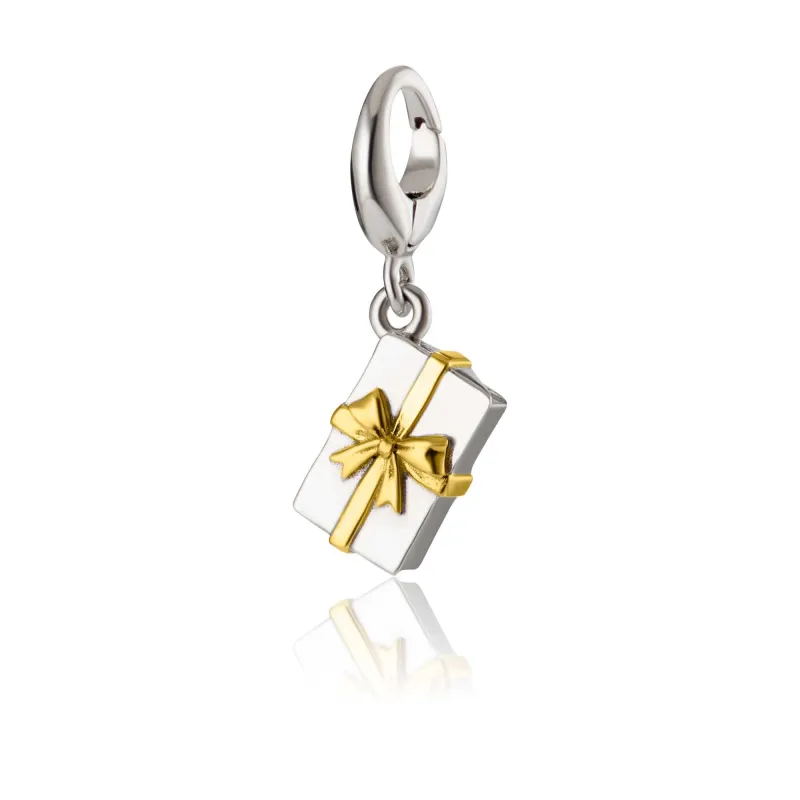 Silver Present Charm With Gold Bow sold by Lily Charmed