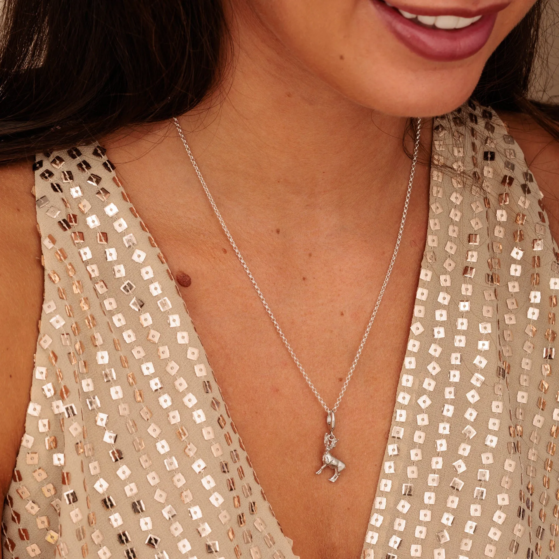 Silver Christmas Reindeer Charm Necklace sold by Lily Charmed product image thumbnail 3