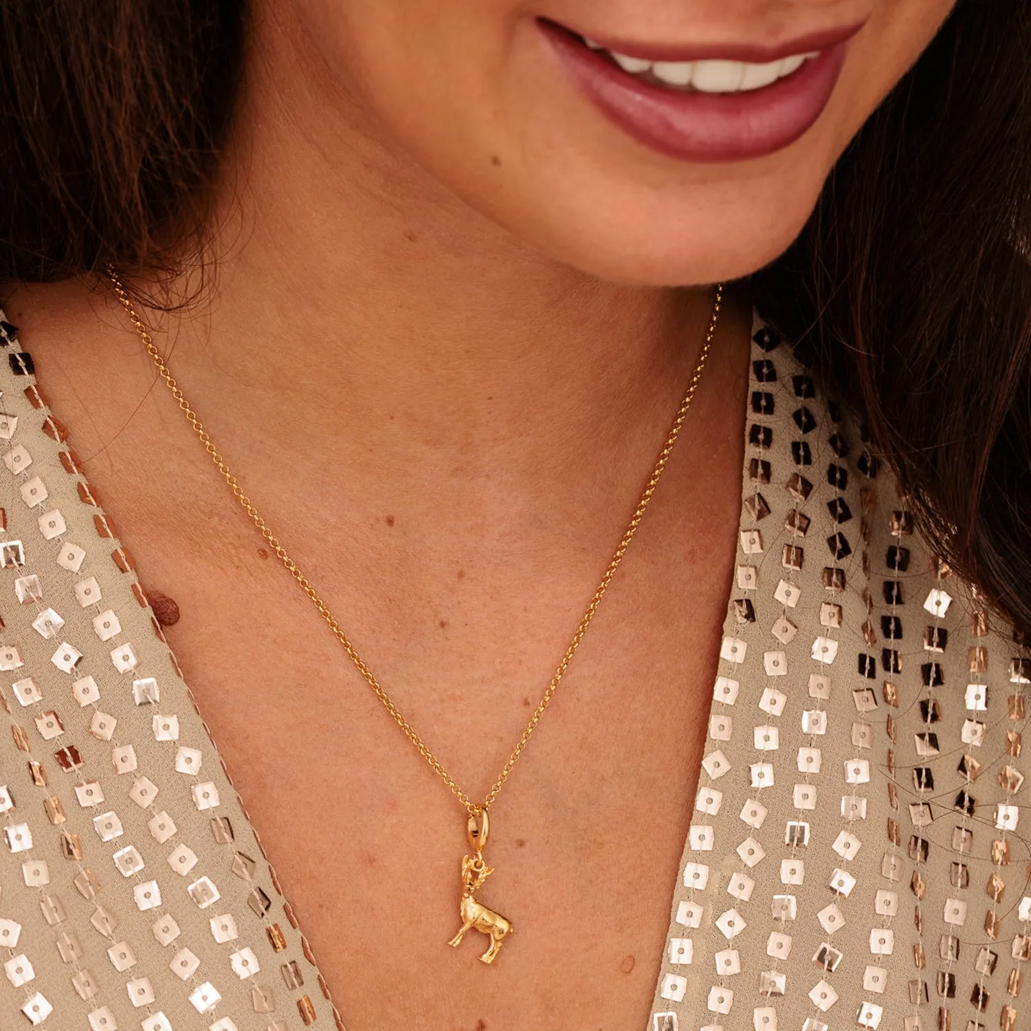 Gold Christmas Reindeer Charm Necklace sold by Lily Charmed product image thumbnail 3