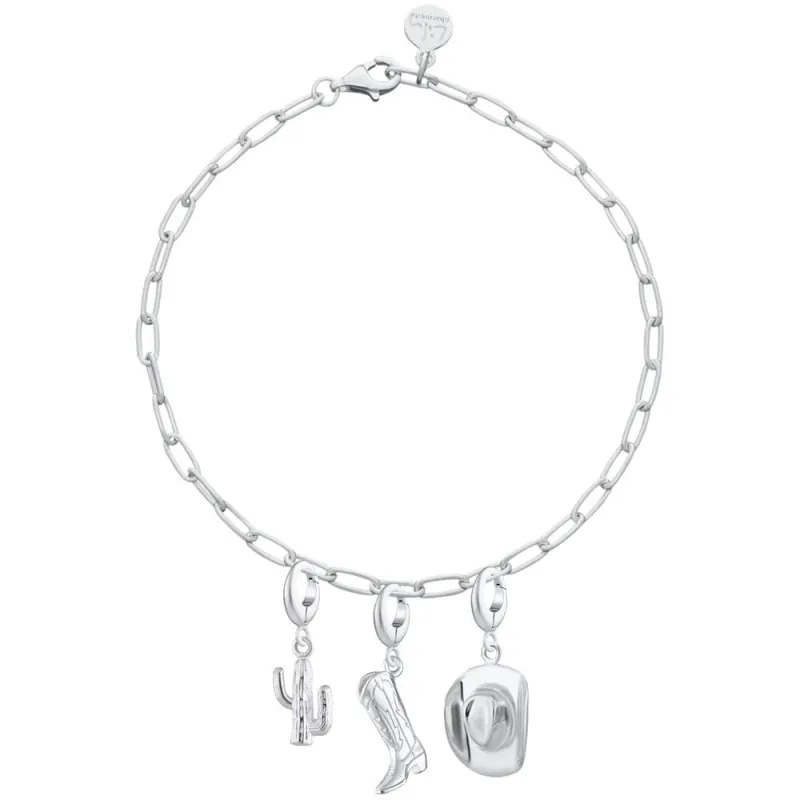 Silver Cowboy Oval Link Charm Bracelet sold by Lily Charmed