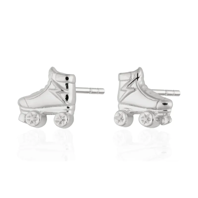 Silver Roller Skate Stud Earrings made by Lily Charmed