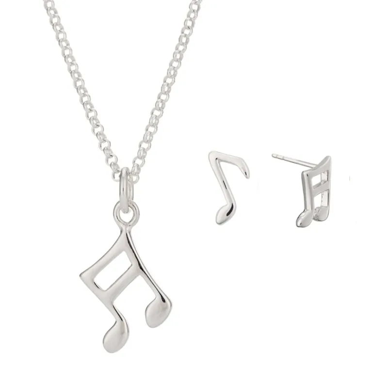 Silver Music Note Jewellery Set With Stud Earrings made by Lily Charmed