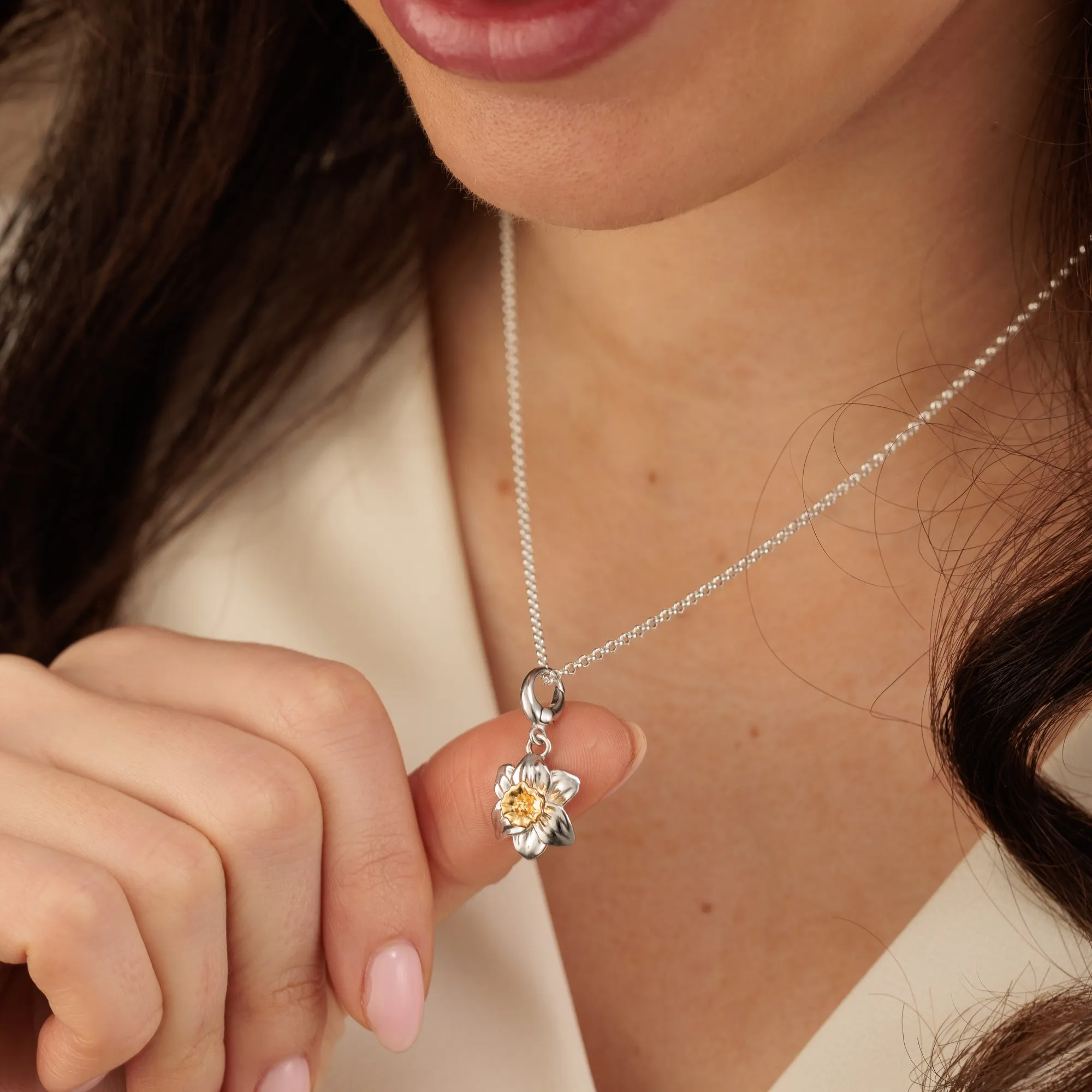 Silver Daffodil Flower Charm Necklace sold by Lily Charmed product image thumbnail 4