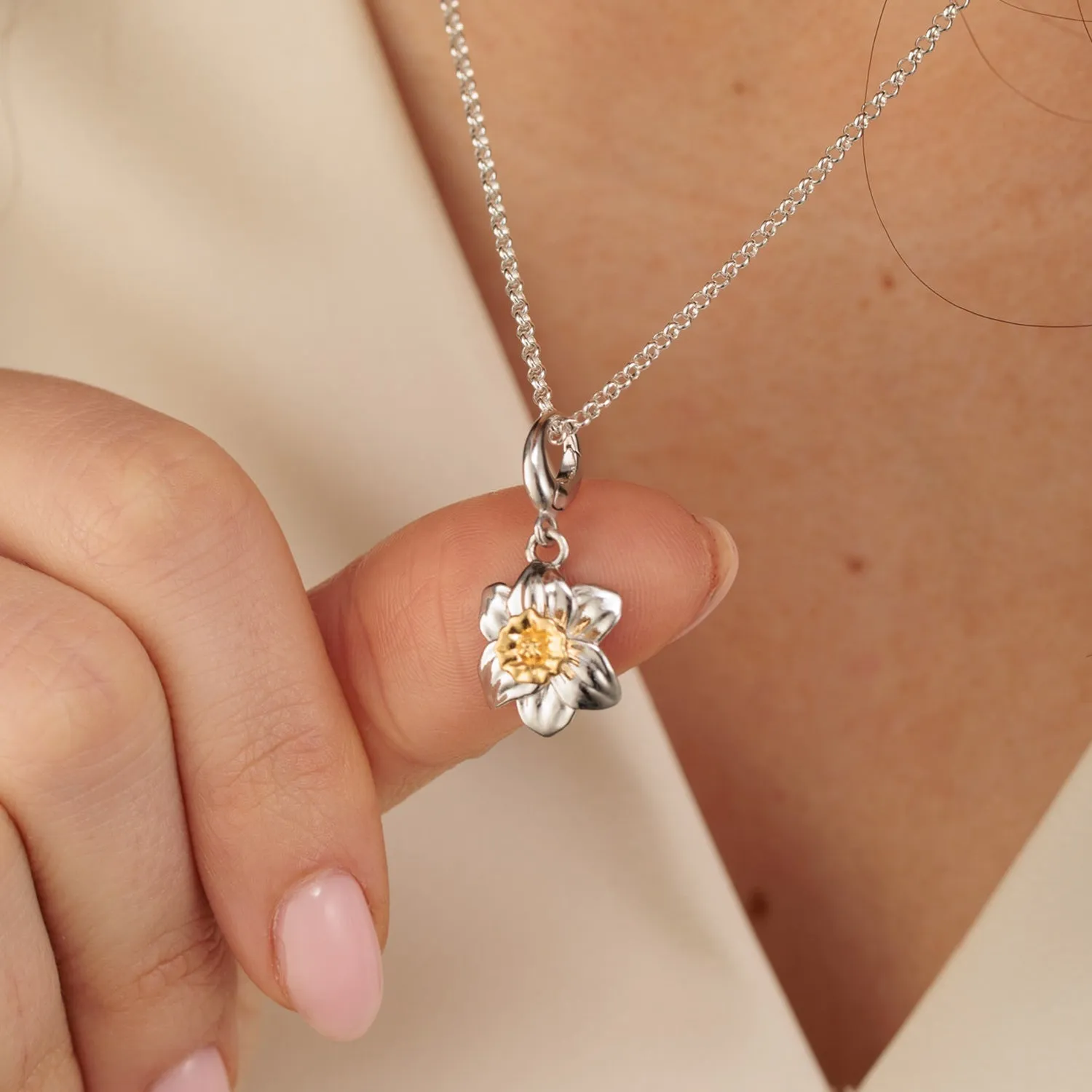 Silver Daffodil Flower Charm Necklace sold by Lily Charmed product image thumbnail 2