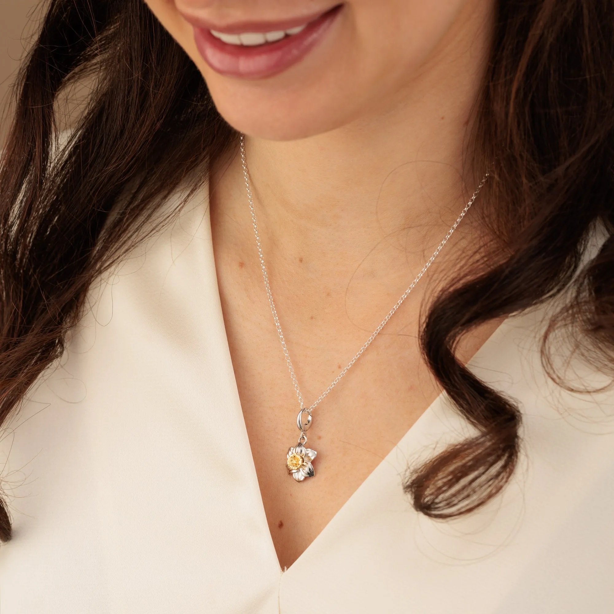 Silver Daffodil Flower Charm Necklace sold by Lily Charmed product image thumbnail 3