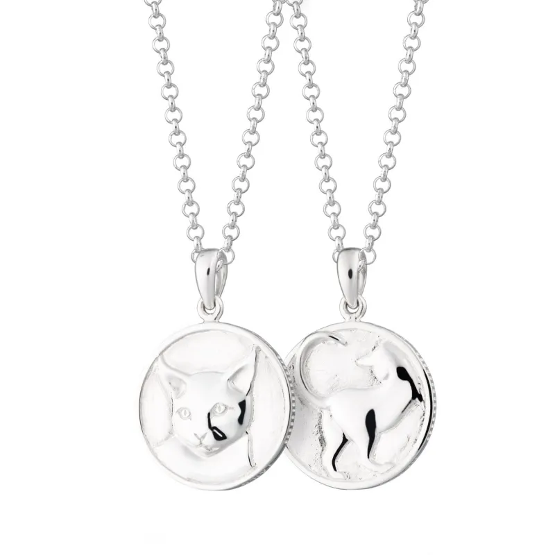Silver Cat Heads and Tails Necklace made by Lily Charmed