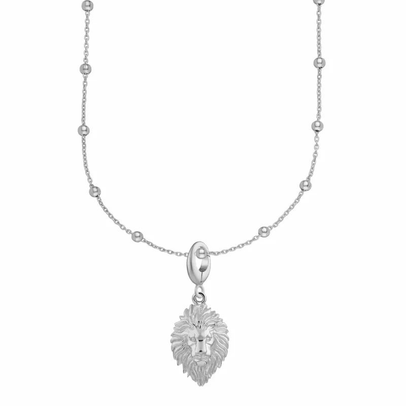 Silver Lion Head Satellite Chain Charm Necklace made by Lily Charmed