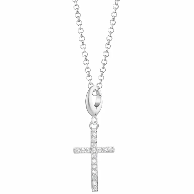Silver Cross Charm Necklace with Crystals made by Lily Charmed