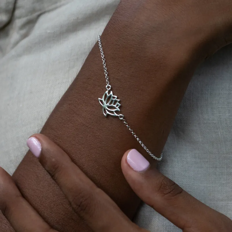 Silver Lotus Flower Bracelet sold by Lily Charmed