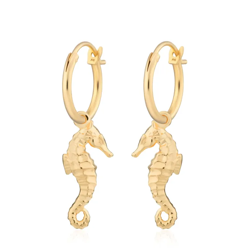 Gold Plated Seahorse Charm Hoop Earrings sold by Lily Charmed