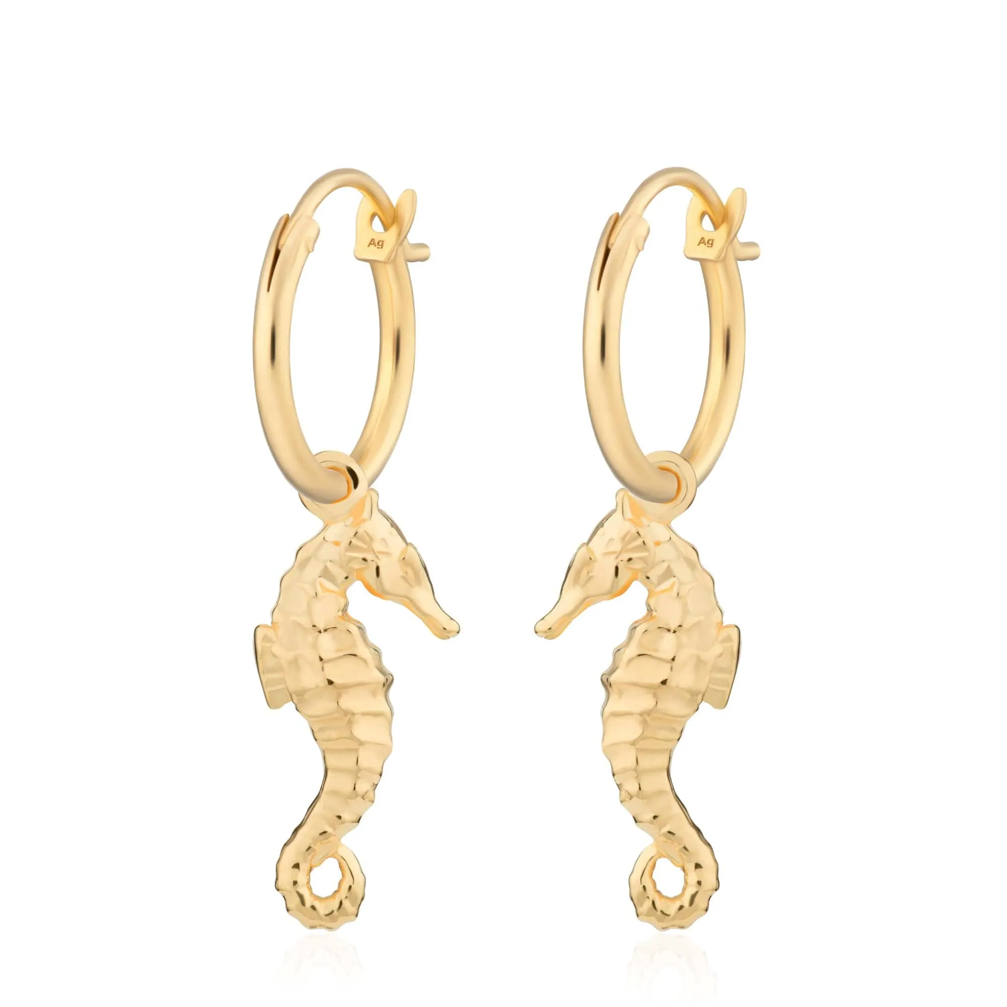 Gold Plated Seahorse Charm Hoop Earrings sold by Lily Charmed