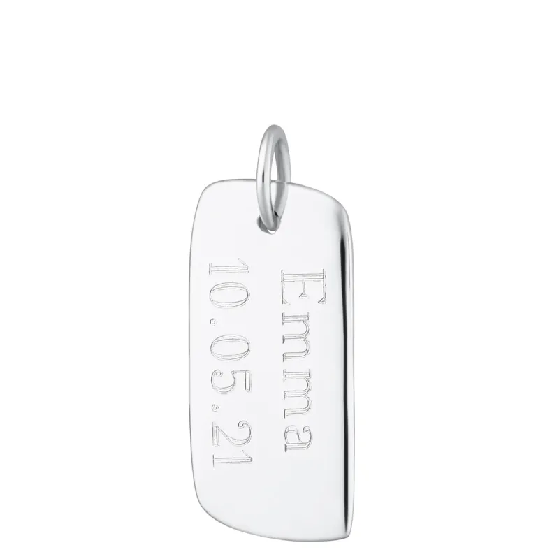 Engraved Silver Rectangle Tag Charm sold by Lily Charmed