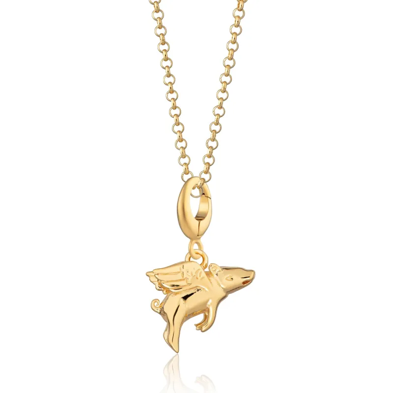 Gold Flying Pig Charm Necklace made by Lily Charmed