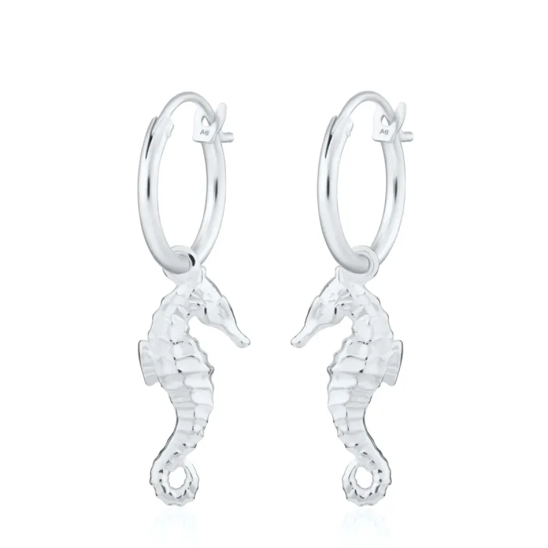 Silver Seahorse Charm Hoop Earrings sold by Lily Charmed