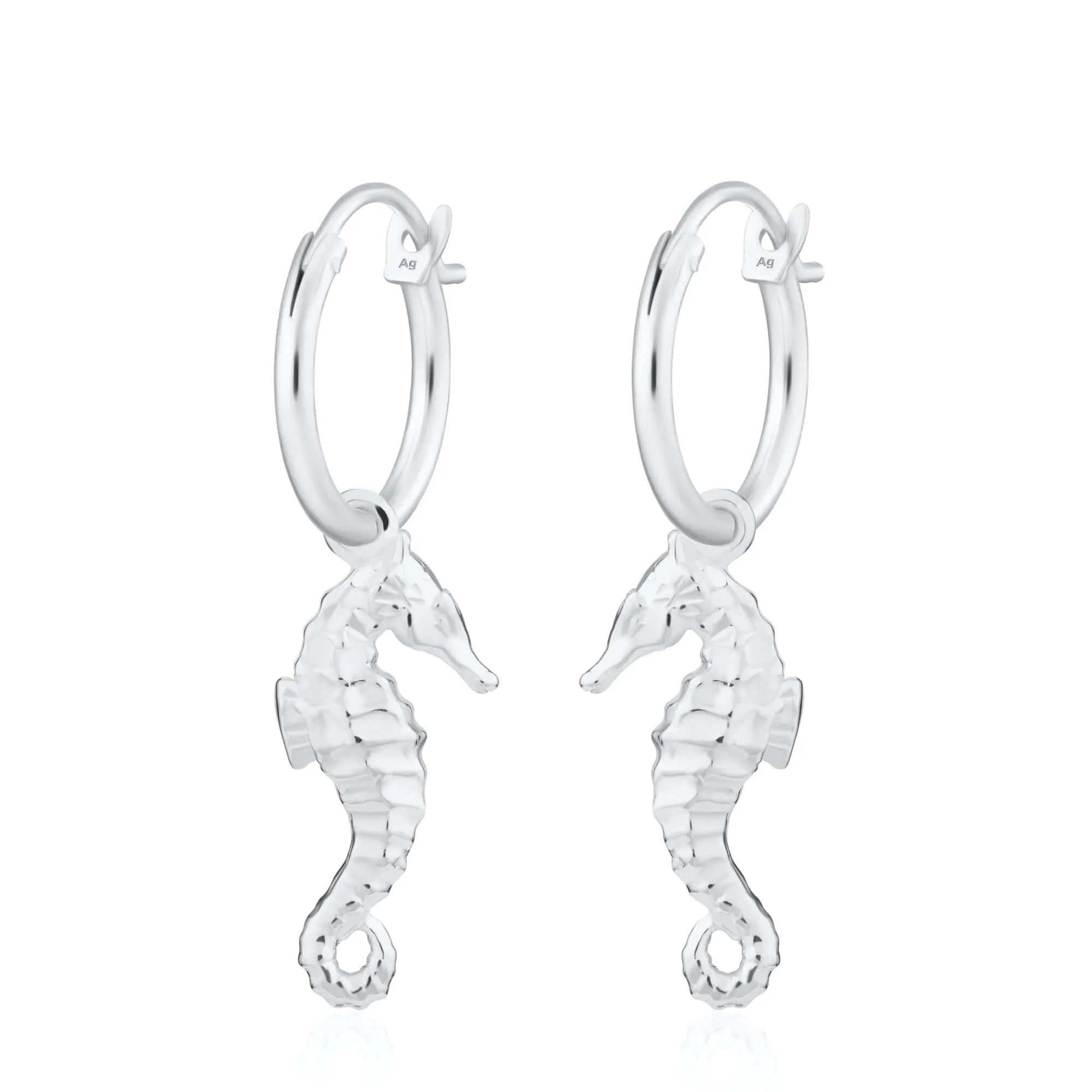 Silver Seahorse Charm Hoop Earrings sold by Lily Charmed