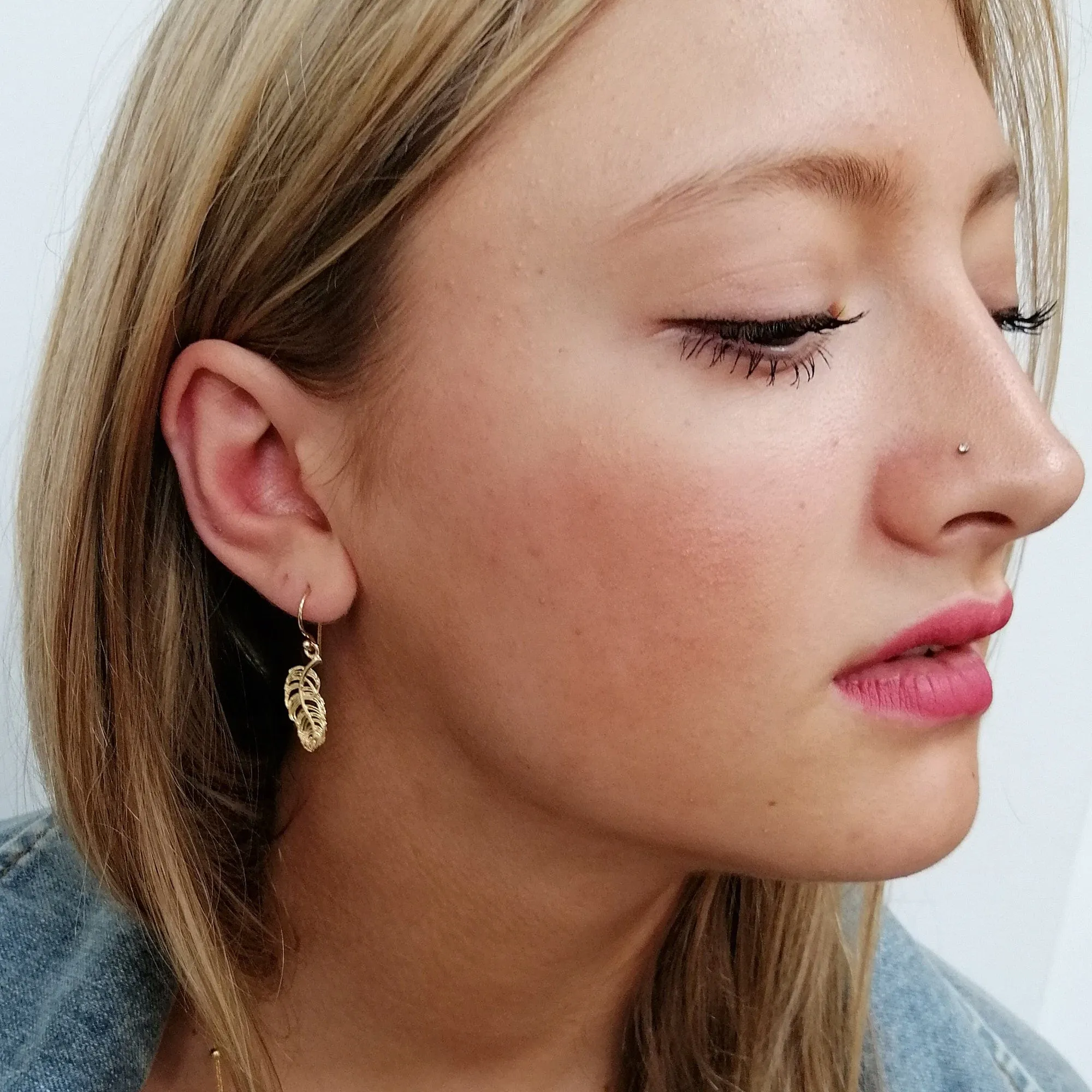 Gold Plated Feather Hook Earrings sold by Lily Charmed product image thumbnail 3