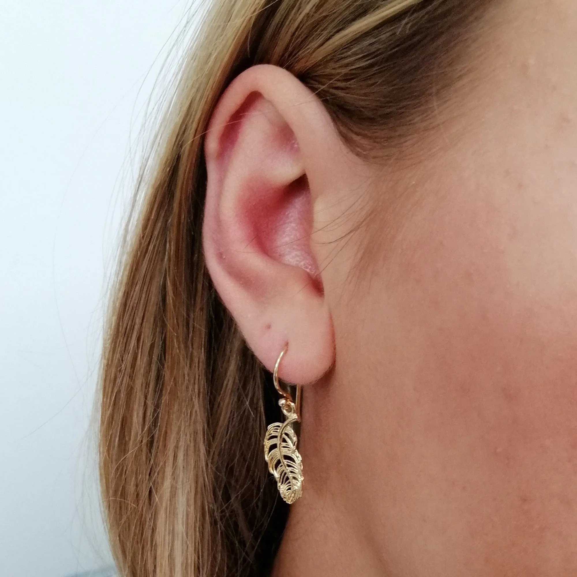 Gold Plated Feather Hook Earrings sold by Lily Charmed product image thumbnail 2