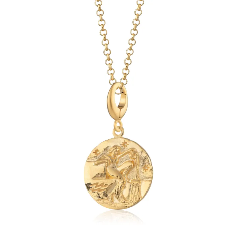Engraved Gold Aquarius Zodiac Charm Necklace sold by Lily Charmed