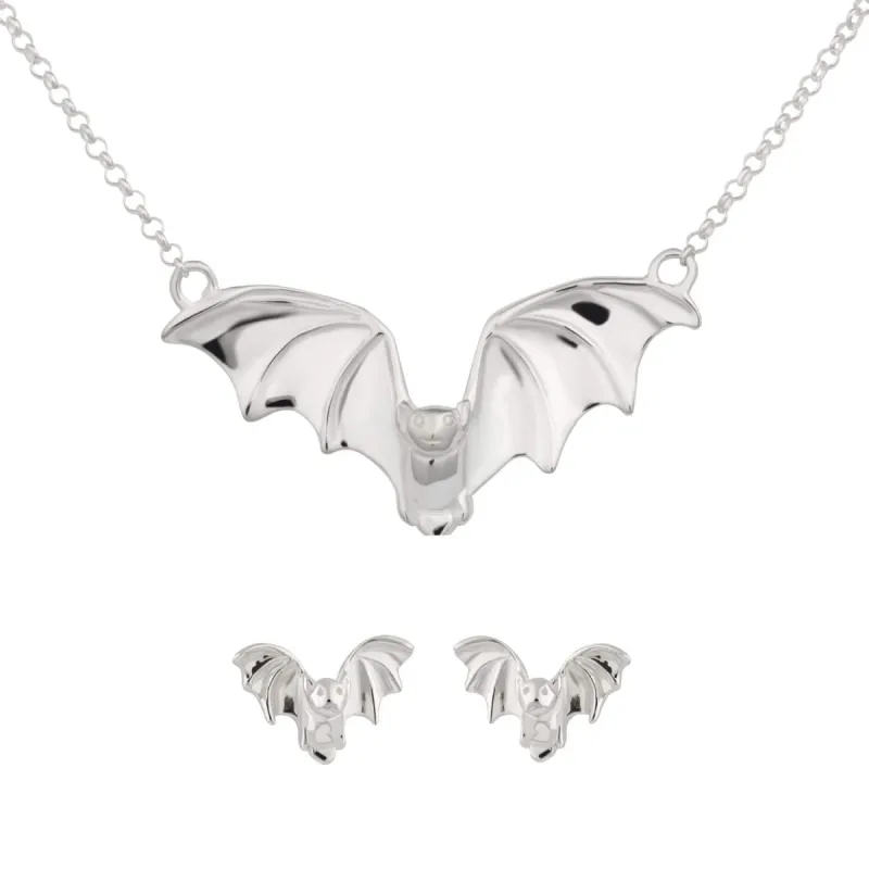 Silver Bat Jewellery Set With Stud Earrings sold by Lily Charmed