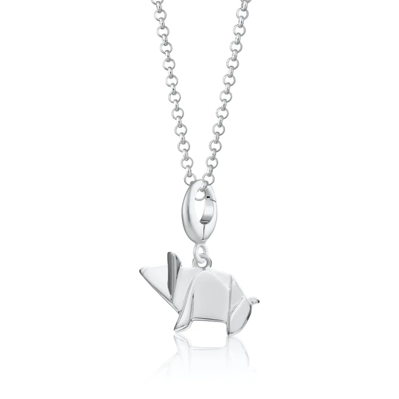 Silver Origami Pig Charm Necklace sold by Lily Charmed