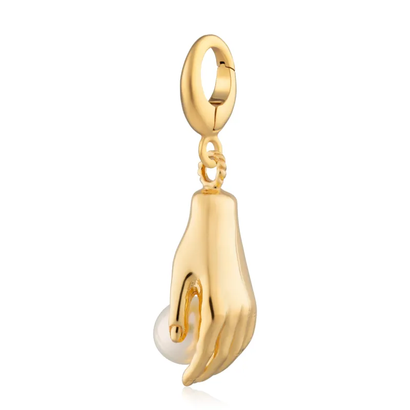 Gold Plated Hand and Pearl Charm sold by Lily Charmed