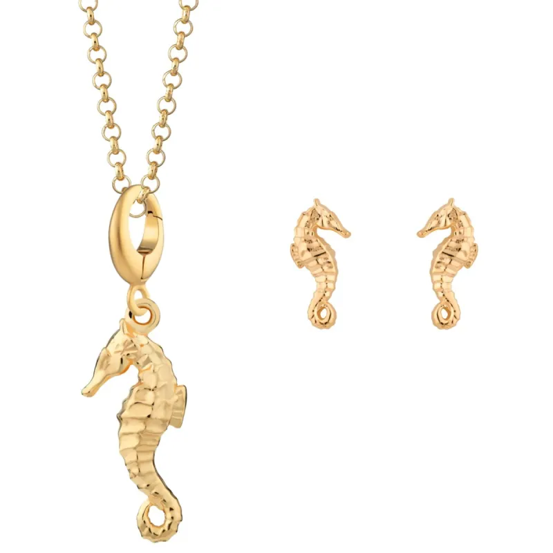 Gold Plated Seahorse Jewellery Set With Stud Earrings sold by Lily Charmed