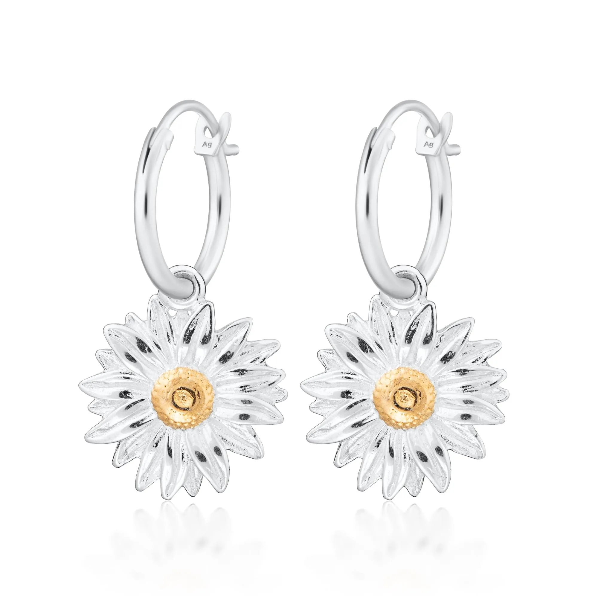 Silver Daisy Charm Hoop Earrings sold by Lily Charmed