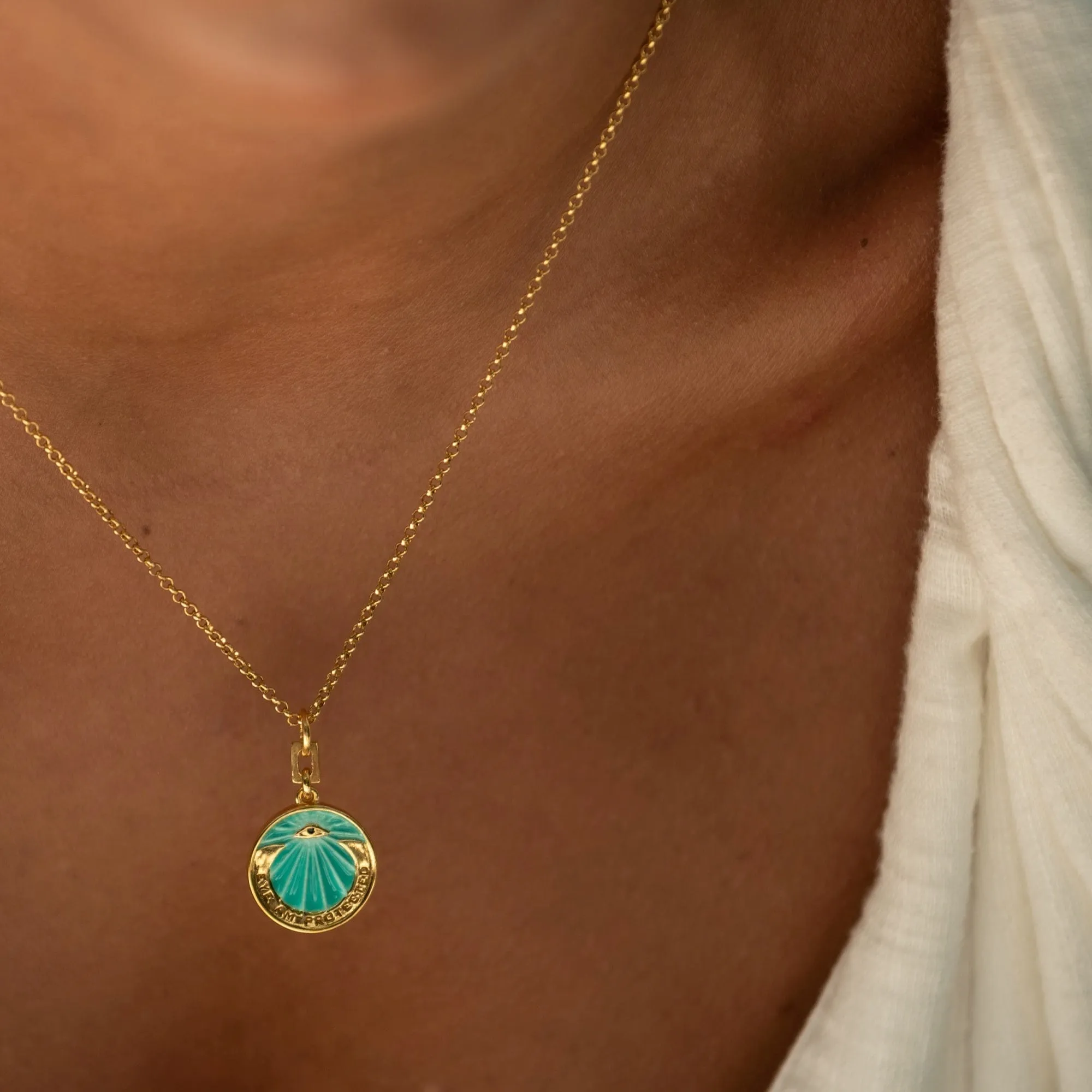 Gold Plated Eye Am Protected Turquoise Coin Necklace sold by Lily Charmed product image thumbnail 4