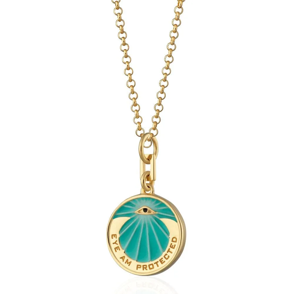 Gold Plated Eye Am Protected Turquoise Coin Necklace sold by Lily Charmed
