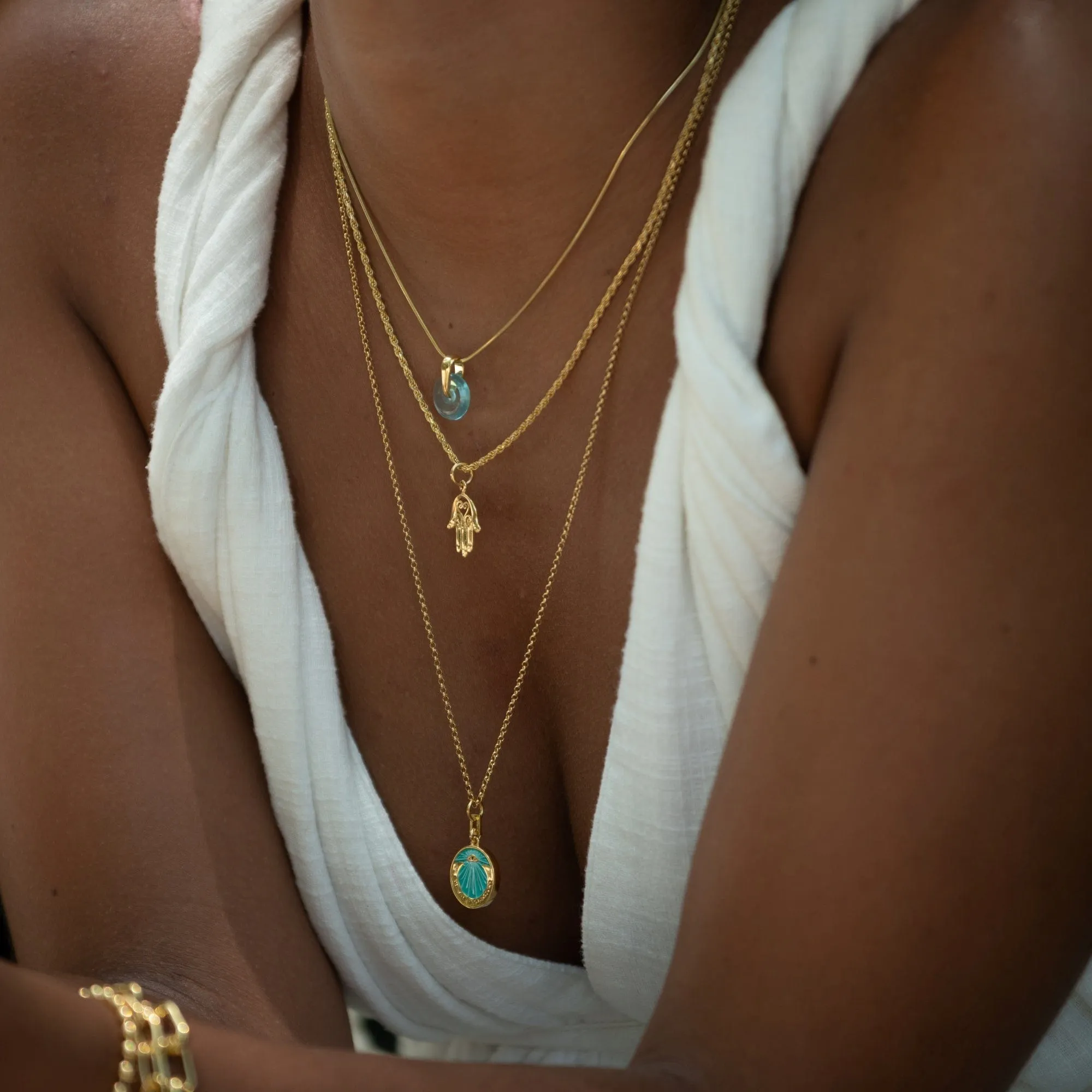 Gold Plated Eye Am Protected Turquoise Coin Necklace sold by Lily Charmed product image thumbnail 5