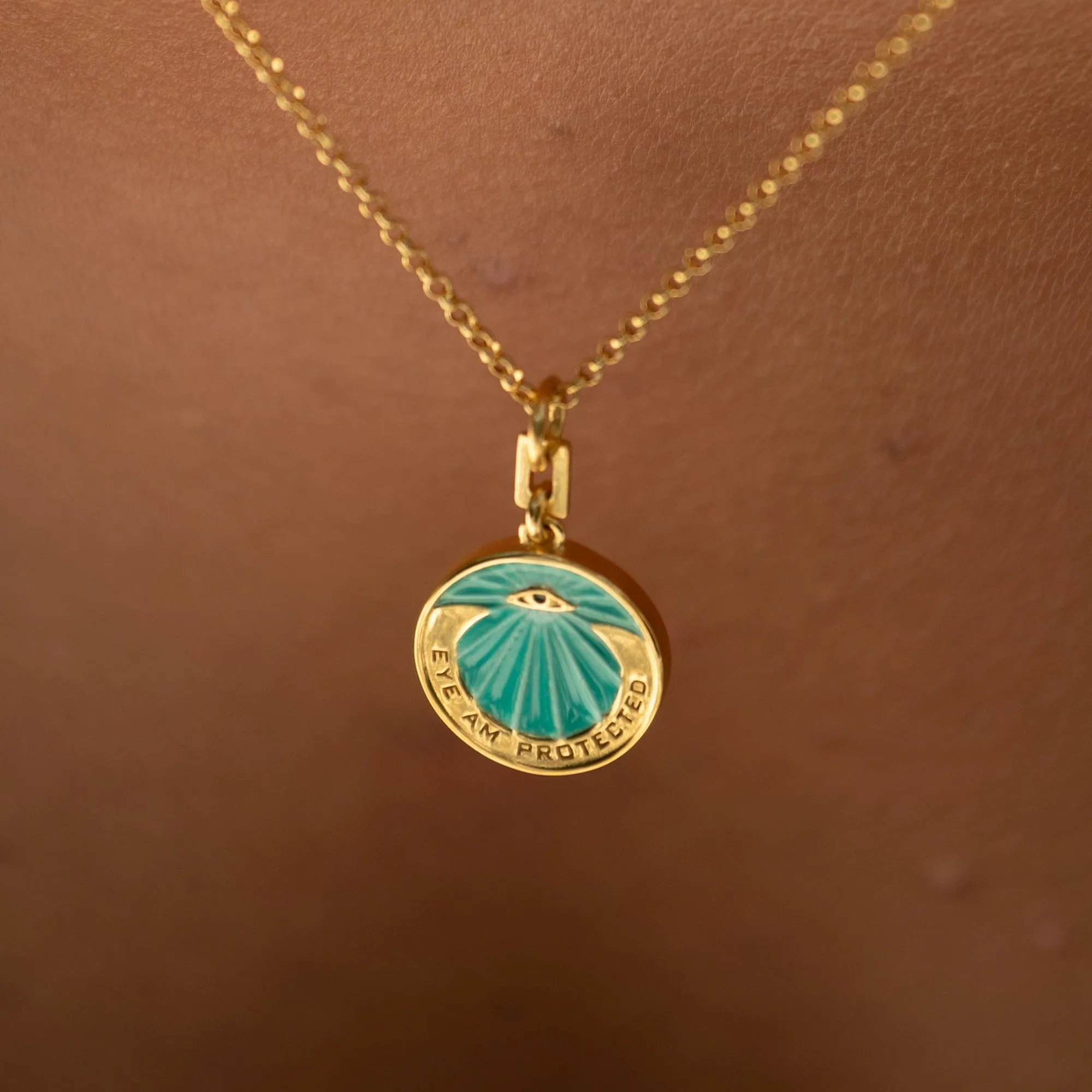 Gold Plated Eye Am Protected Turquoise Coin Necklace sold by Lily Charmed product image thumbnail 2