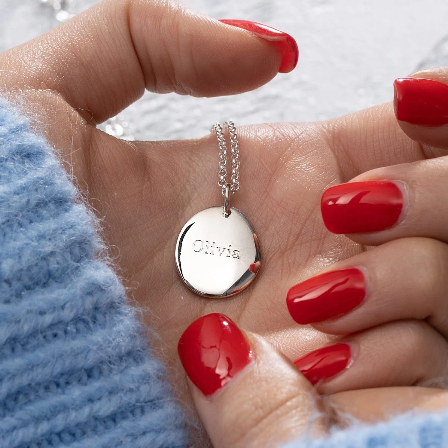 Engraved Silver Pebble Charm (Medium) sold by Lily Charmed product image thumbnail 2