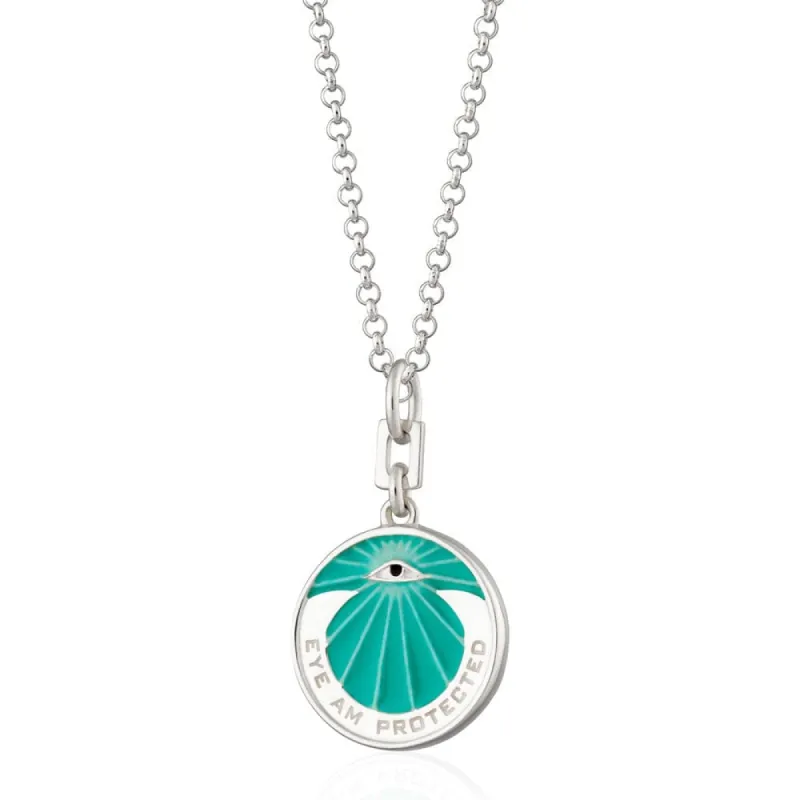Silver Eye Am Protected Turquoise Coin Necklace sold by Lily Charmed