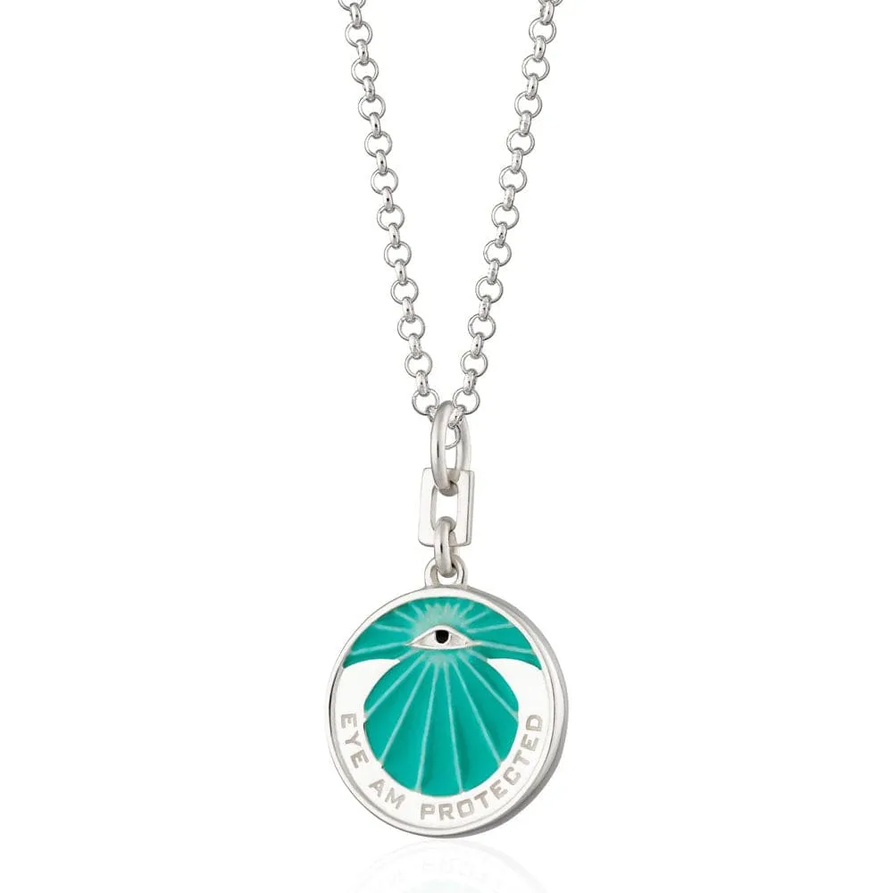 Silver Eye Am Protected Turquoise Coin Necklace sold by Lily Charmed